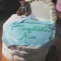 Baby Boy Bassinet I used two oval shaped pans as the base the "lid" was made from a 6" round cake secured with dowel rods. The cake was iced...