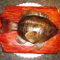 Mounted Fish Cake The board and fish are both yellow cake. The board was covered in fondant and then the wood grain was etched in with a fondant tool. Then I...