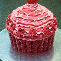 Pinkalicious Giant Cupcake This was for a girl's Pinkalicious birthday party. The cherry was made of fondant.