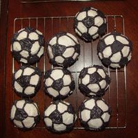Soccer Balls I made some soccer ball cupcakes for my neighbors son's soccer team party.