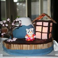 Hello Kitty And Fujisan Hello Kitty cake for our daughter's 16 birthday. base cake Vanilla with buttercream. Mt. Fuji is a carved chocolate cake with...