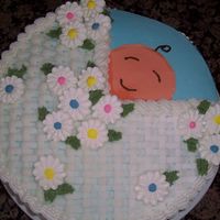 Baby Boy Cake This was for my friend's baby shower. Daisies are royal icing. White cake cut with lemon filling and BC icing.