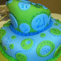 Funky Blue/green Birthday Cake This cake was for a friend for her niece's 21st birthday...very fun to make! I can't remember exactly, but I think it was all...