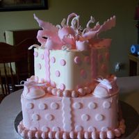 Baby Girl Cake Buttercream frosting w/ fondant accents, bow and shoes.