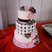 Birthday Cake brown, white and pink birthday cake