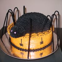 Imgp4223.jpg Halloween spider cake. All buttercream. Spider legs are pipe cleaners.