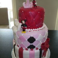 Mickey And Minnie 3 tier cake covered in MMF. Mickey and Minnie made out of fondant too! Had to paint them, but they never did quite dry...