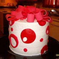 Polka-Dot Cake Buttercream frosting, MMF circles, and gumpaste bow (that I should have let dry a little longer before putting together.) I need a little...