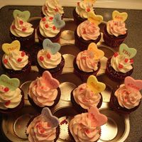 Class Cupcakes The cupcakes are chocolate with buttercream frosting. I hand made the candy hearts to look like conversation hearts with the classmates...