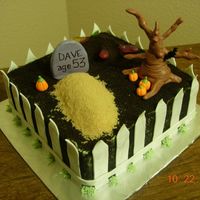 Fenced Graveyard I made this cake for a co-worker. Her boyfriends birthday is Halloween. I used oreo for the dirt and brown sugar for the grave. The tree,...