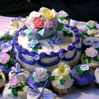 Dragonflies And Flowers Buttercream frosting and gumpaste flowers and dragonflies