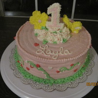 Pink Flower Butterfly 1St Birthday Cake Garden style 1st birthday cake