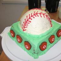 Baseball Cake My first cake decorating experience, so it's a little sloppy... The field is a Harvey Wallbanger cake covered in green BC icing. And...