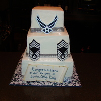 Af Retirement Cake This was my first tiered cake, made for a friend who was retiring. SOOO nerve wracking putting it together. WASC cake, fresh raspberry...