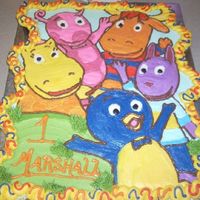 Backyardigans Cupcake Cake Made for a little boy...Chocolate and butter flavored cake, buttercream icing. About 35 cupcakes