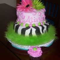 Diva Alivia Made this for a little girl's 1st birthday. My 1st stacked cake, I was kinda nervous... Strawberry cake on bottom cake, dark chocolate...