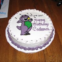 Cadence's Cake 8" single layer WASC with buttercream. Barney is FBCT.