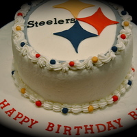 Steelers Birthday Cake I made this cake for one of my best friends birthday. It was a marble cake with Sugarshack's buttercream frosting and fondant accents...