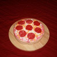 Pizza Cake Caramel cake with caramel filling. Crust is MMF, sauce is buttercream, cheese is MMF, and pepperoni's are candy clay. My 5-year-old...