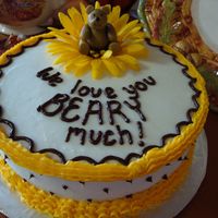 Teddy Bear Cake 10" Buttercream/Chocolate fudge cake with fondant bear. Chocolate fudge detail.
