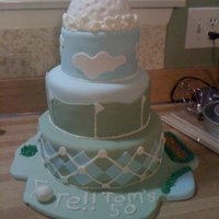 For The Golfer 10, 8, 6. The bottom tier is vanilla cake w/almond butter cream. The middle tier is chocolate with oreo filling and the top tier is...