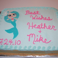 Mermaid Bridal Shower Cake This is an 11x13in dbl layer cake covered in almond buttercream. The mermaid is fondant & was made to match the mermaid on the invites...