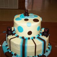 Stripes And Spots White velvet cake with bc frosting and fondant accents. Thank you ranbel for the inspiration. Cake was a big hit. Picture is kind of dark...