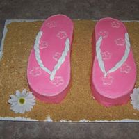 Mom's Flip Flops Enhanced cake formula carved into flipflops and decorated with buttercream and fondant. Sand is graham crackers and nilla wafers.