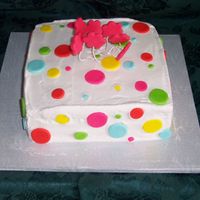 Shower Cake, 4 Of 4 BC covered cake with fondant polka dots and flowers on "stems". My sister-in-law calls this my Twister Game cake!