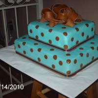 Blue With Brown Polka Dots Baby Shower Cake WHOLE CAKE IS WHITE WITH FONDANT. STRAWBERRY FILLING. WHERE I'M FROM THE POLKA DOT PATTERN IS VERY POPULAR FOR BABY SHOWERS AND...