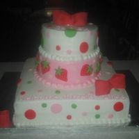 Strawberry Shortcake Babyshower Vanilla, Chocolate and WASC tiers...covered in buttercream w/ fondant and rolled buttercream accents