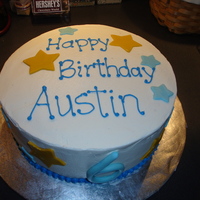 Nephew's Birthday Cake Chocolate cake w/ choc. mousse filling. Iced in buttercream w/ fondant accents.