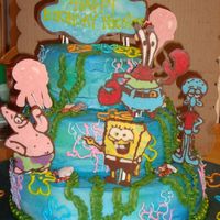 Spongebob A CAKE A MADE FOR A GOOD FRIEND OF MINES 4 YEAR OLD SON. THE CHARACTERS ARE CHOCOLATE TRANSFERS AS IS THE BIRTHDAY SIGN