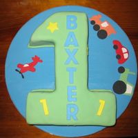 Boy's First Birthday Choc mud covered in fondant with fondant cut outs
