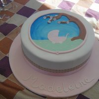 Baby Girl Shower Cake Chocolate mud cake covered in dark chocolate ganache and fondant, all fondant accents except for the blue sky which was painted and fabric...