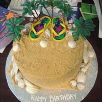 Beach Cake This was for a co worker. Buttercream covered with crushed up graham crackers. White chocolate shells brushed with gold luster dust.