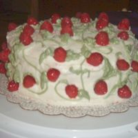 Side View Of Rapberry Cake This is a side view of our raspberry cake, This cake has 4 layers of Red velvet cake with 3 layers of raspberry filling. Cream cheese icing...