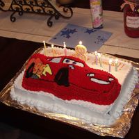 Lightining Mcqueen Cake I used the wilton character cake pan and placed it ontop of another cake. This was my first character cake and my third cake in total.