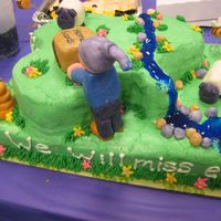 Ewe Will Bee Missed When You Move On To Greener Pastures All buttercream and fondant, river is tinted piping gel. 2nd time making fondant figures. TFL!