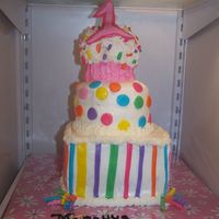 Merayya's 1St Birthday Cake This cake was made for my daughter's first birthday. It is all BC with MMF accents. Rainbow Chip cake with fudge filling. Mmmm, it was...