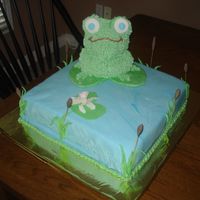 Froggy Cake frog cake made from wilton 3D bear pan. I only had the two pieces of this pan that I bought that day from someone who lived 1/2 hour away...