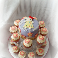 Hello Kitty! Cupcakes and 6" inch cake for little girl's birthday. WASC and IMBC for both cupcakes and cake and fondant decorations all hand...
