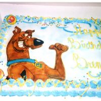 Birthday With Scooby-Doo This cake was done for a little boy who is a Scooby-Doo fanatic! I painted on Scooby and then airbrushed the background...