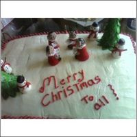 Christmas 08 chocolate with vanilla B/C all the Deco is fondant....i made this cake last night for my little girls class party today.