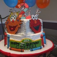 Ciearra's Sesame Street Cake Pic1 Color Flow Characters - Fondant Sesame Street Sign and Fondant Crayons
