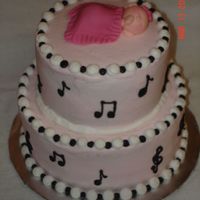 Church Choir Baby Shower I made this cake for a baby shower hosted by the church choir, thus the music notes. The parents are both wonderful singers! Frosting is...