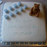 Christening Cake This was my 1st Cake. My sons christening cake, all fondant. the bear is shiney as he went in the fridge (before I learnt the lesson!) and...