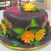 Crazy Daisies This cake is hand painted with Fondant accents. All chocolate.