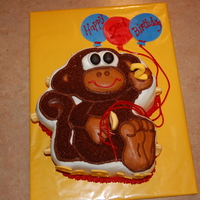 3D Monkey Cake Double high monkey pan, iced in buttercream icing with 3-D fondant accents,ie nose,eyesetc. I have more views of this picture.Thanks and...