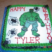 Hulk Choc transfer hulk with spiders and web accents, as per request of the client, Buttercream icing.
